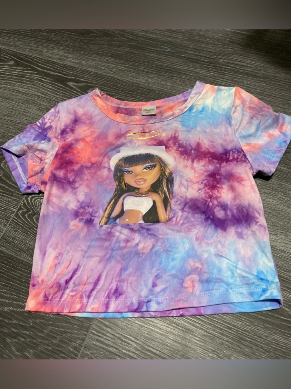 Tie-Dye Graphic Tee with Bratz-Inspired Print - Purple/Pink/Blue